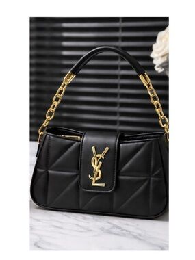 Black Quilted Leather Fashion Shoulder Bag with Gold Logo